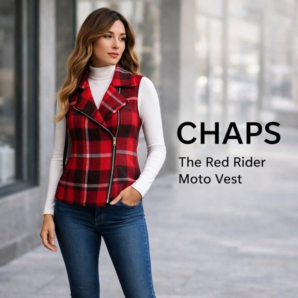 CHAPS Red Rider Plaid Moto Vest ❤️ | Size Large | Bundle & Save | 100% Cotton